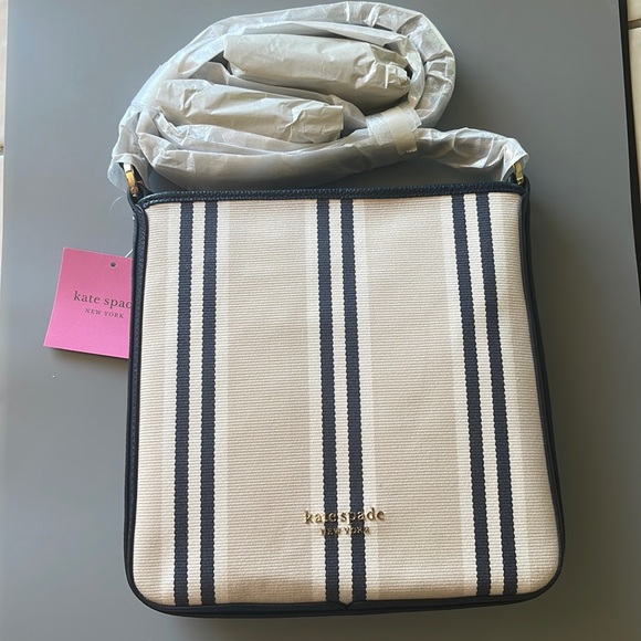Kate Spade hudson striped canvas small messenger bag NWT